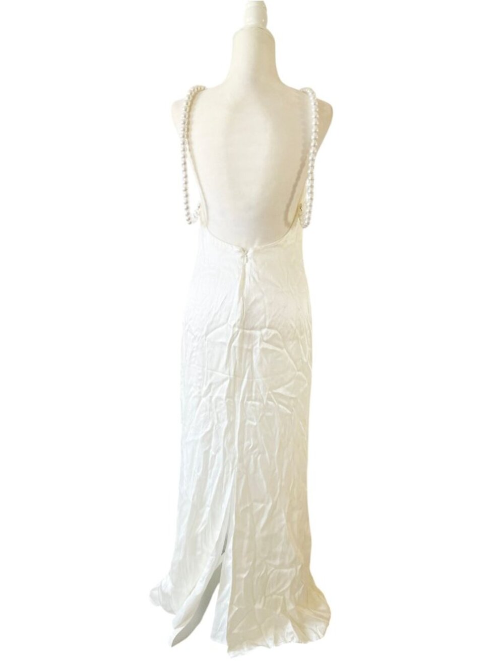 NEW Meshki Blanche Satin Pearl Halter Maxi Dress SZ S Bridal Formal Elegant - Picture 6 of 14